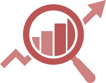 SEO illustration: a magnifying glass over a growth chart with an upward arrow.