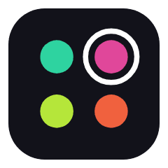 Choosey icon: four coloured dots on a dark rounded square, one ringed as the chosen finger