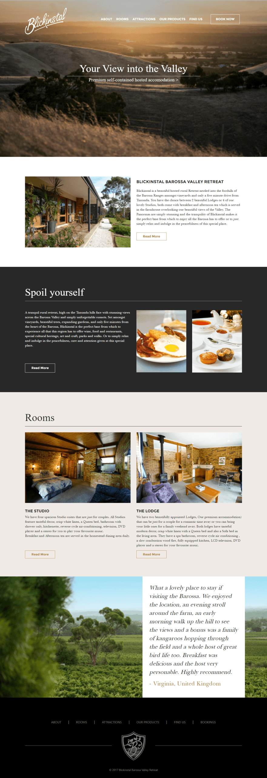 Screenshot of the Blickinstal Barossa Valley Retreat booking website.