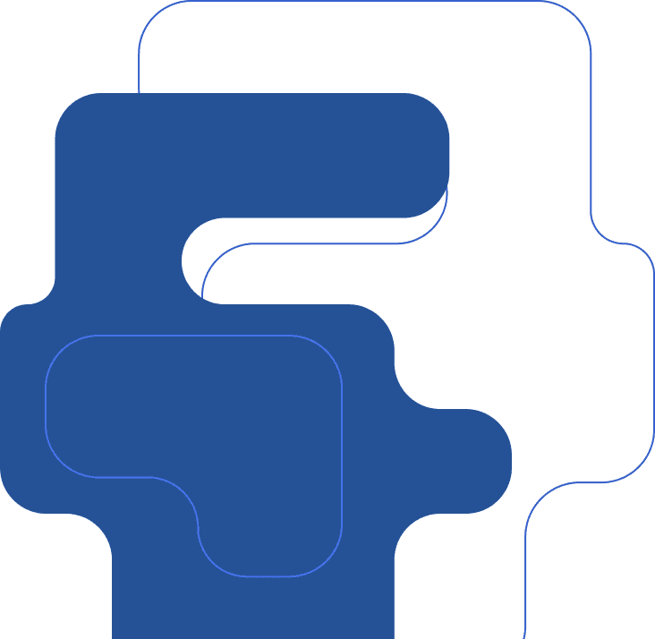 Abstract blue geometric illustration with rounded interlocking shapes, decorative chrome for the services banner.