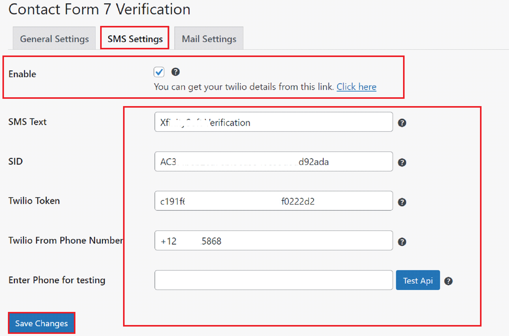 CF7 Verification SMS Settings CF7 Verification SMS Settings
