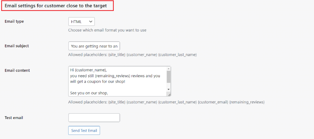 Email for the Customer Close to the Target