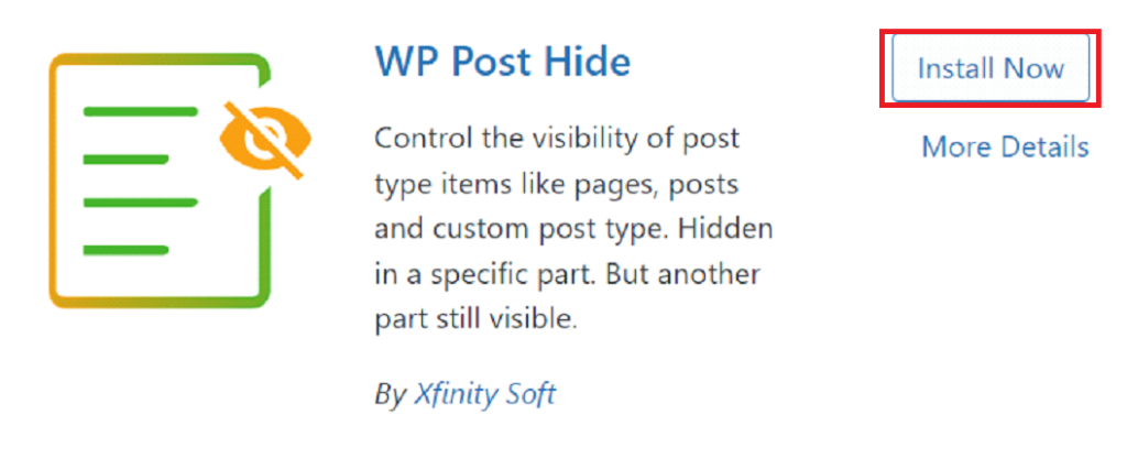 Install the WP Post Hide plugin