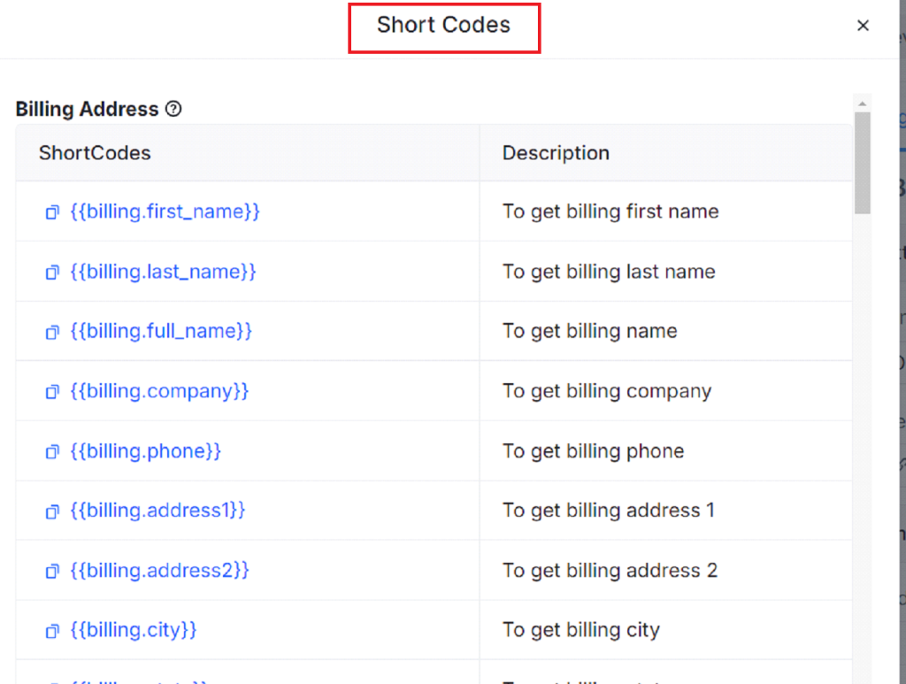 Add shortcodes in the email template