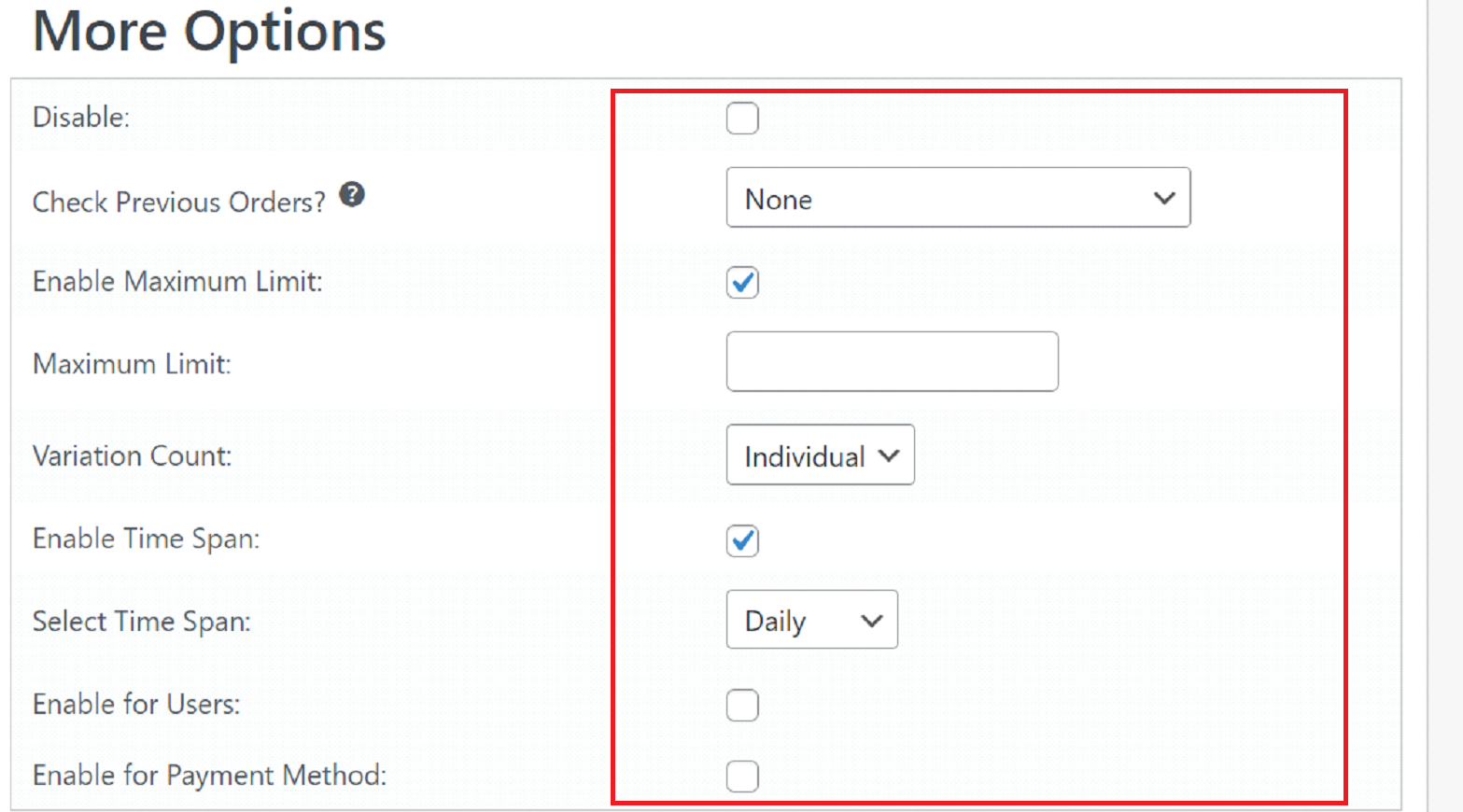Additional options Additional options