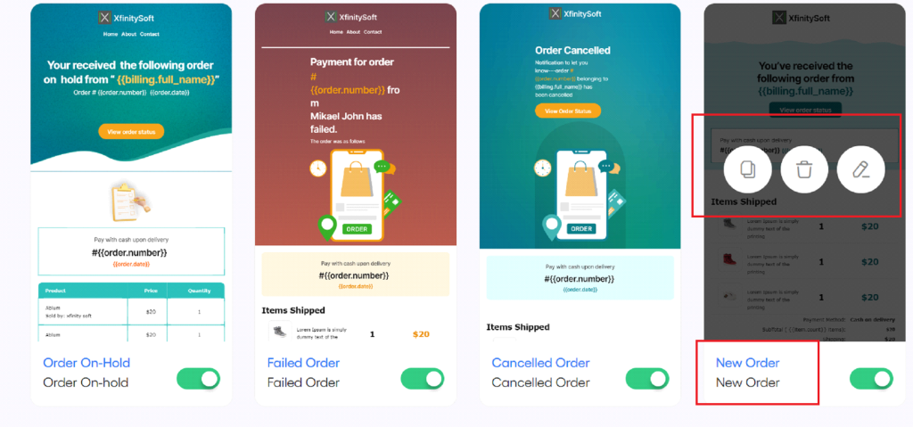 Choose the New Order Email Template