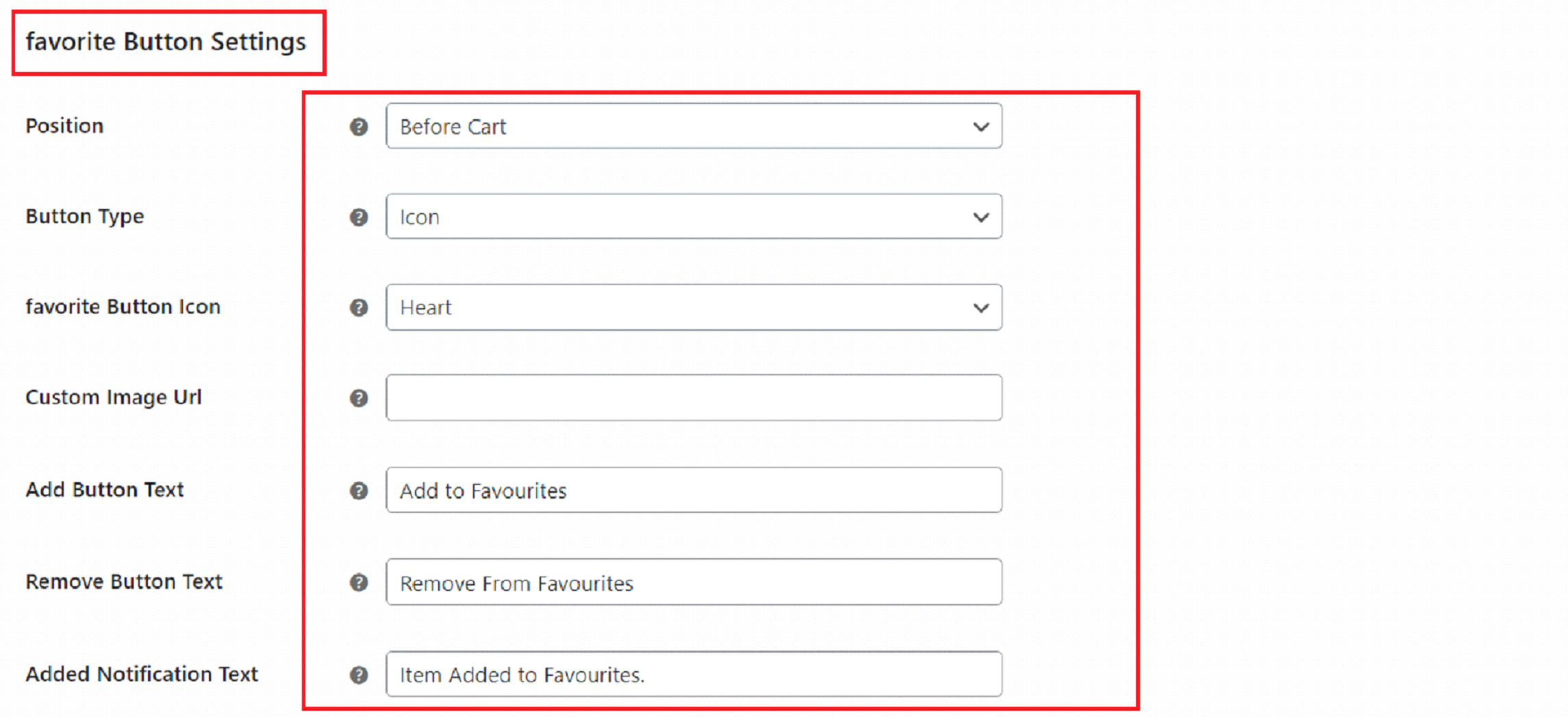 Favorite Button Settings Favorite Button Settings