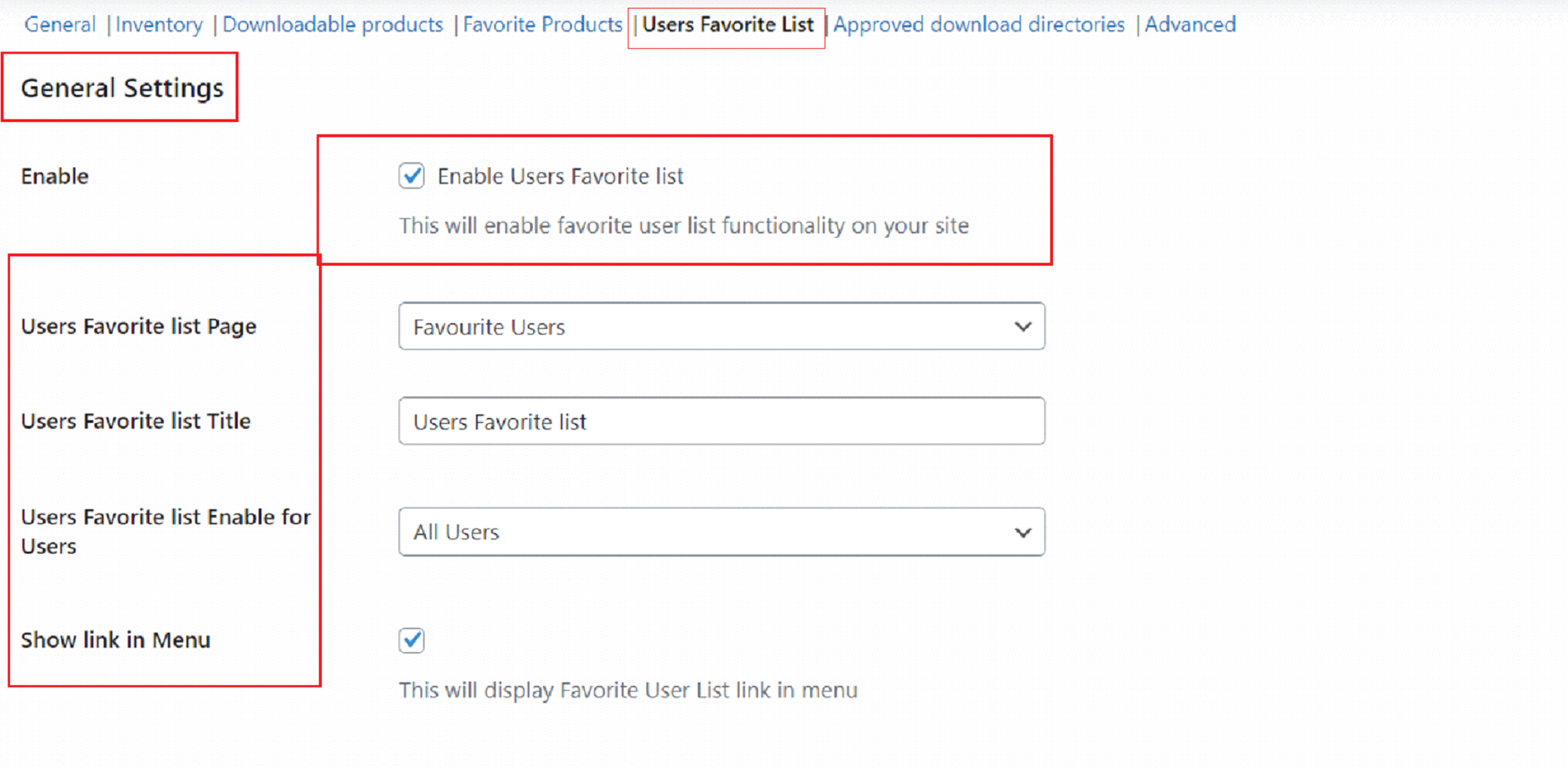 Users Favorite List Sub-Tab Users Favorite List Sub-Tab