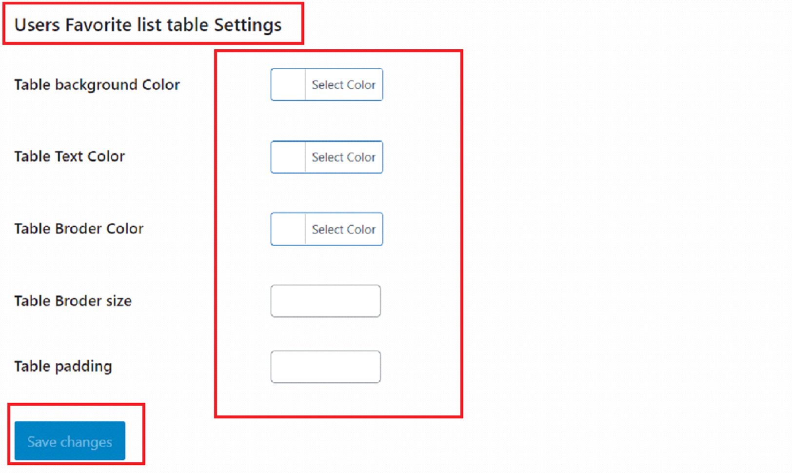 Users Favorite List Table Settings Users Favorite List Table Settings