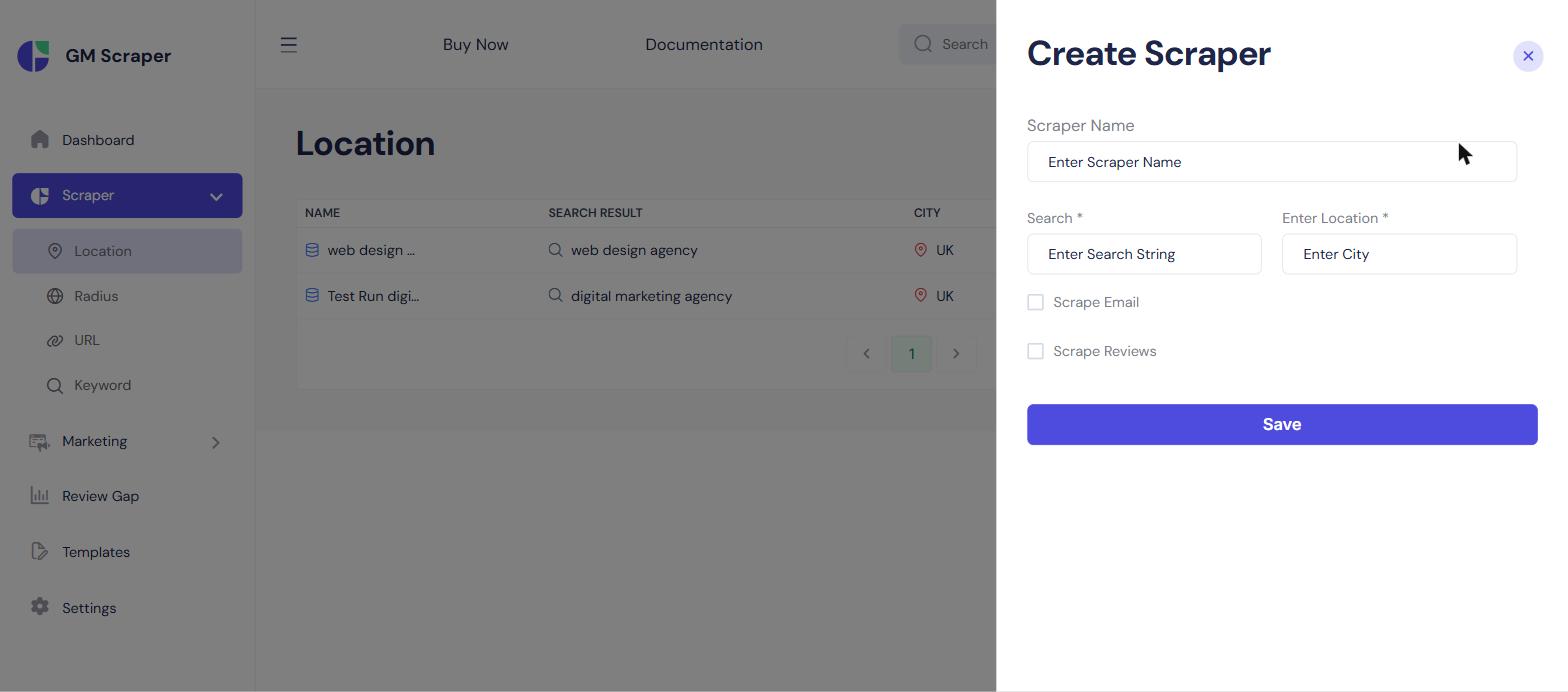 AutoPitch create scraper form